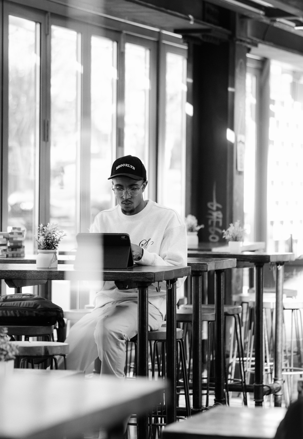 DeMarco Cannon working at a table
